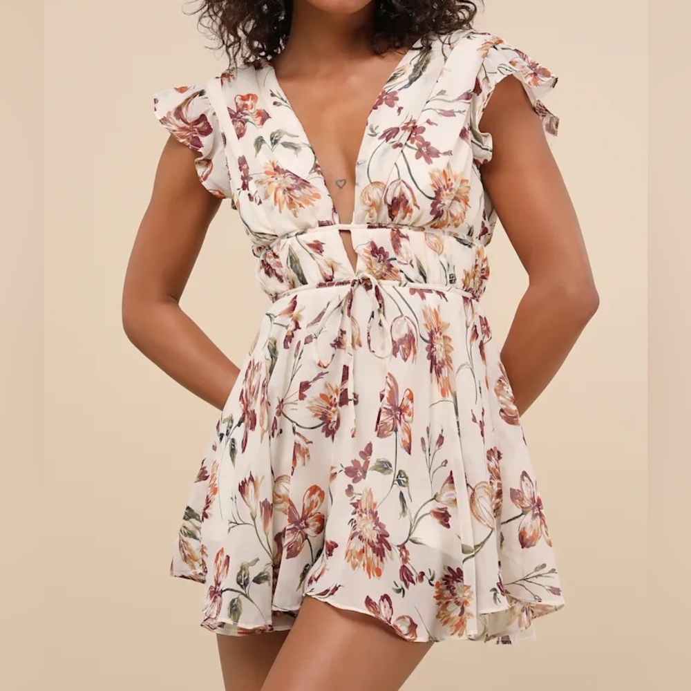Lulus Floral Ruffle Sleeve Romper